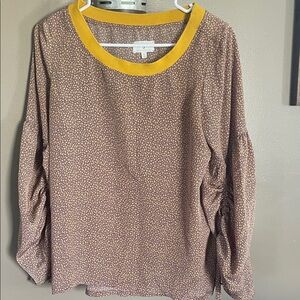 Lou & Grey Brown Printed Long Sleeve Top with Mustard Trim